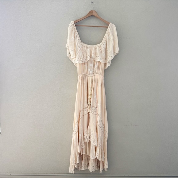Free People Tambourine Off Shoulder Maxi Dress Large Blush Pink Boho Ethereal - Picture 5 of 15